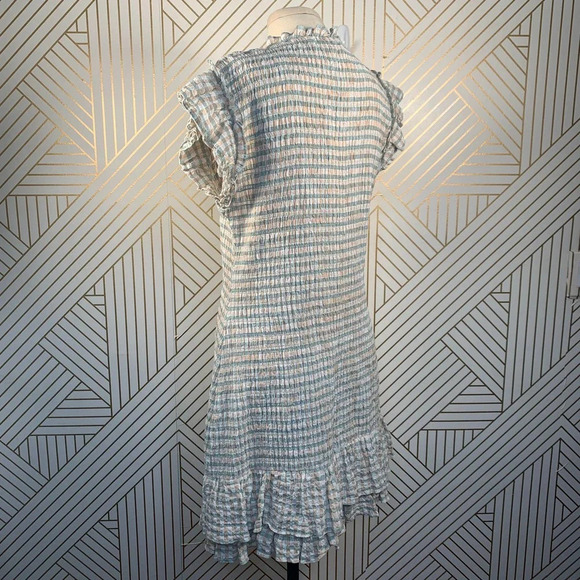 Veronica Beard Cici White Seersucker Smocked Mini Dress Ruffle Hem Size 12 NWT - Picture 9 of 12